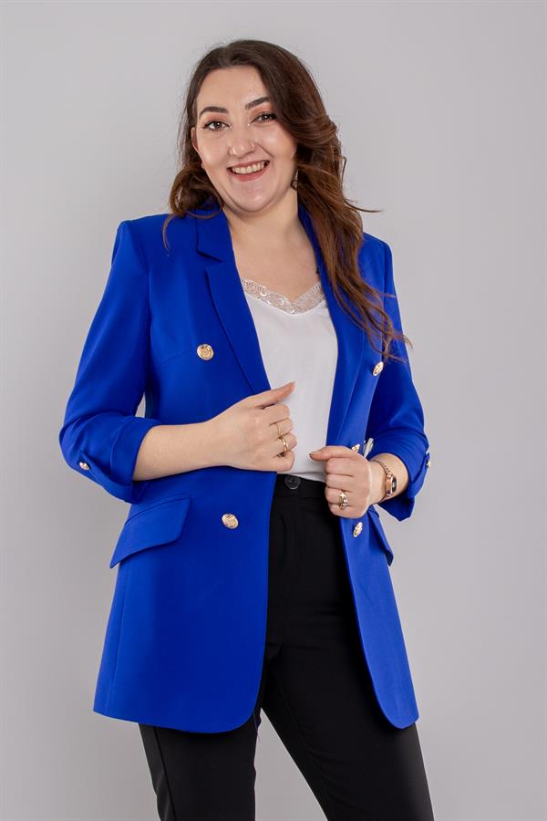 4602 Büyük Beden Gold Düğmeli Blazer Tunik Ceket