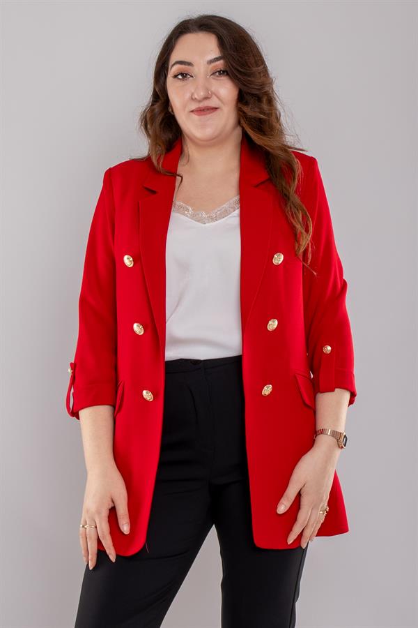 4602 Büyük Beden Gold Düğmeli Blazer Tunik Ceket