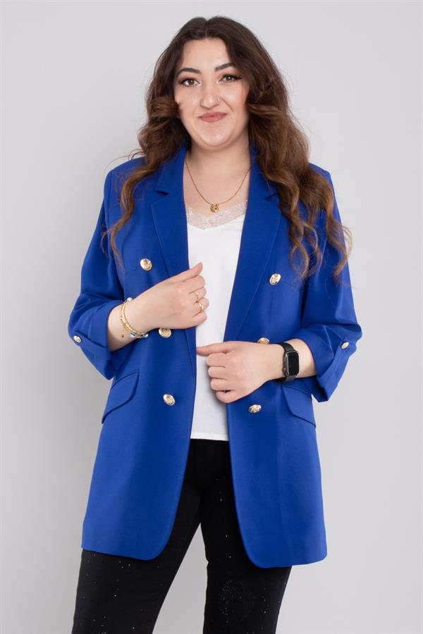 4603 Büyük Beden Gold Düğmeli Blazer Tunik Ceket