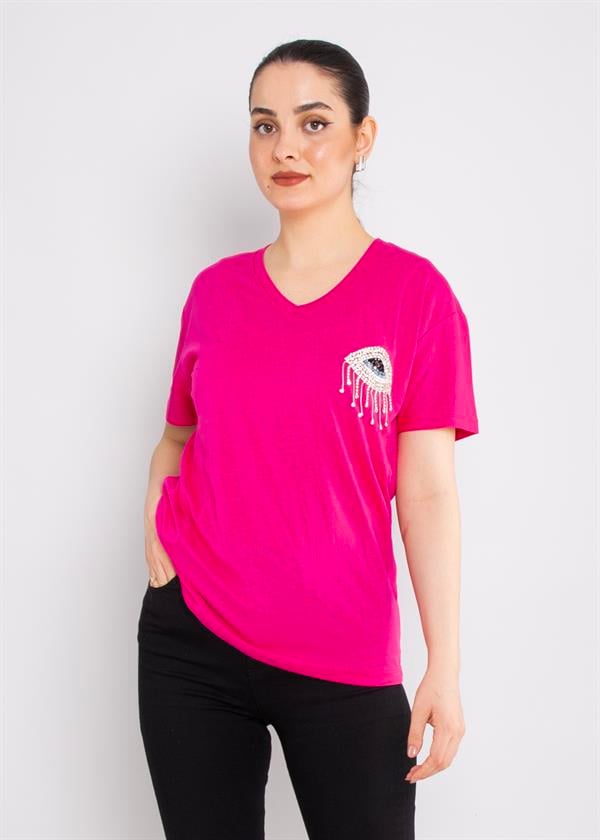 4722 VYaka Taş Gözlü Pamuklu Tshirt