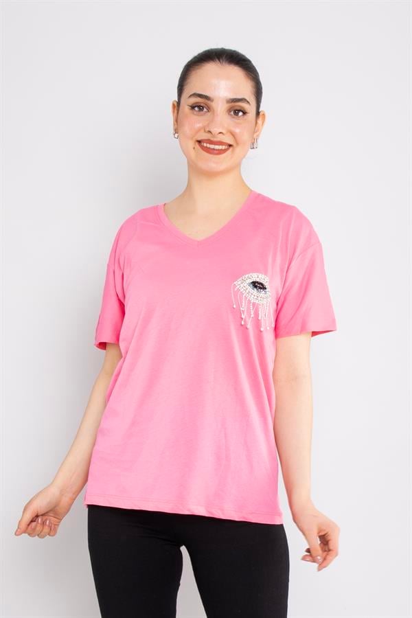 4722 VYaka Taş Gözlü Pamuklu Tshirt