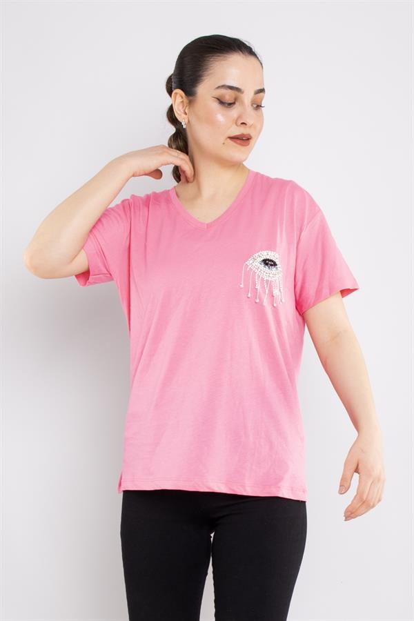 4722 VYaka Taş Gözlü Pamuklu Tshirt