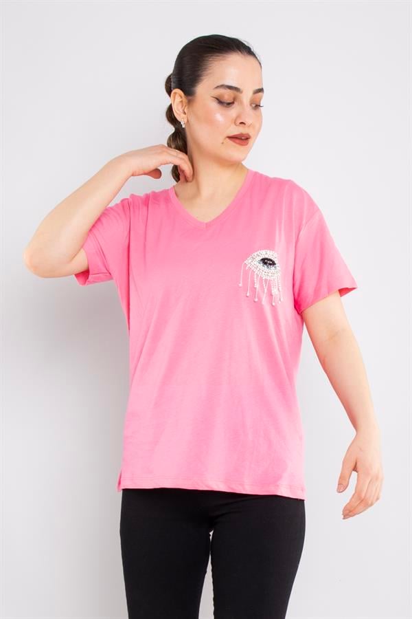 4722 VYaka Taş Gözlü Pamuklu Tshirt