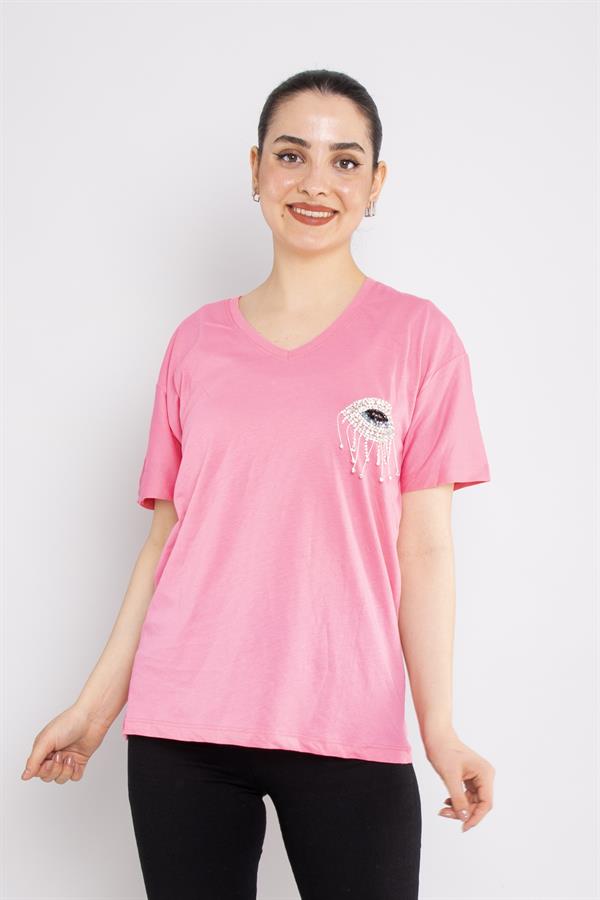 4722 VYaka Taş Gözlü Pamuklu Tshirt