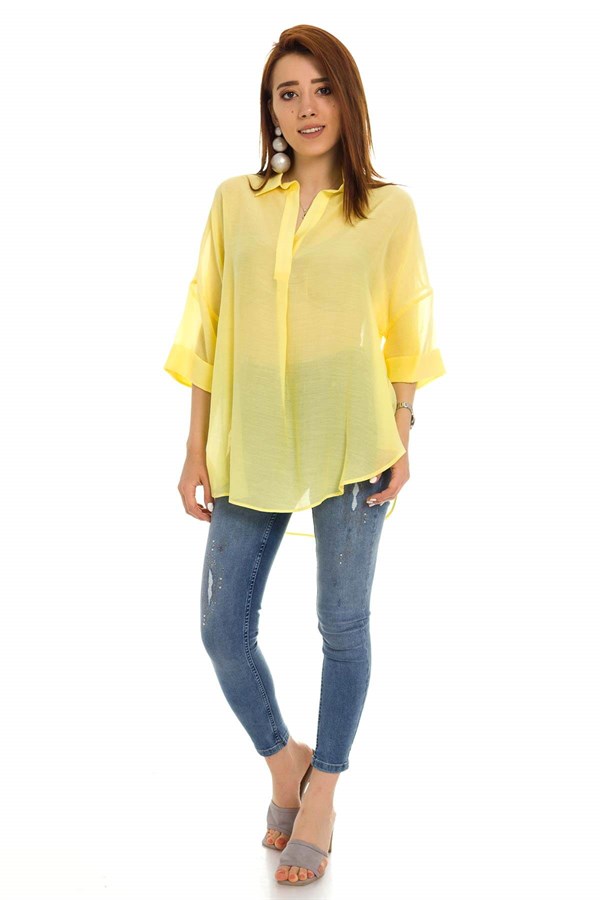 50466 Tencel Kumaş Düşük Kol Gömlek