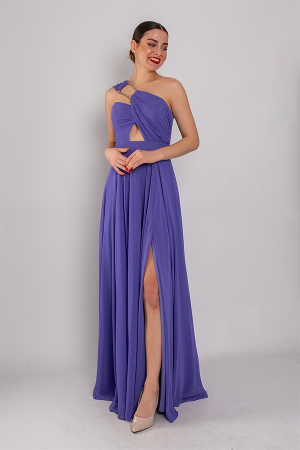 5073 Omuz Tokalı Helen Model Şifon Uzun Elbise