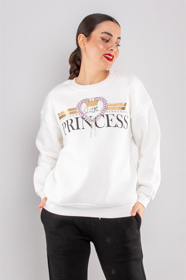 5113 Taşlı Prenses Bisiklet Yaka İçi Şardonlu Sweatshirt