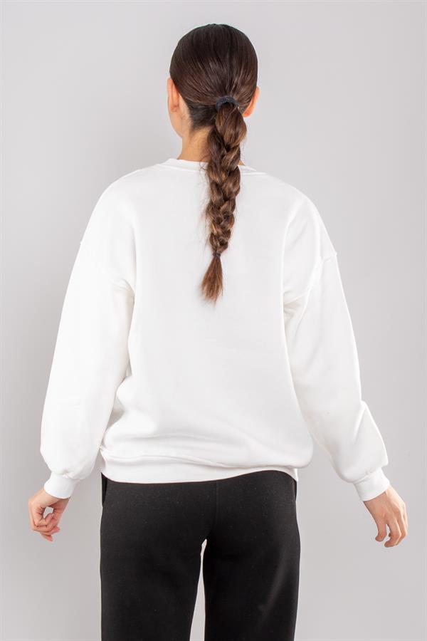 5113 Taşlı Prenses Bisiklet Yaka İçi Şardonlu Sweatshirt