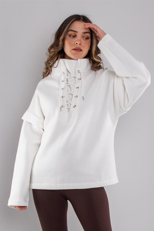 5141 Dikyaka Kuşgözü İpli Şardonlu Sweatshirt