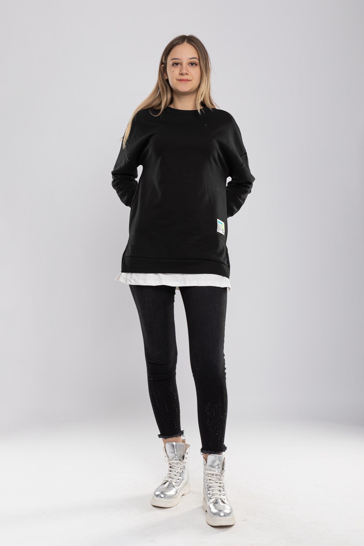 5152 Bisiklet Yaka Eteği Renkli Reglan Kol Sweat