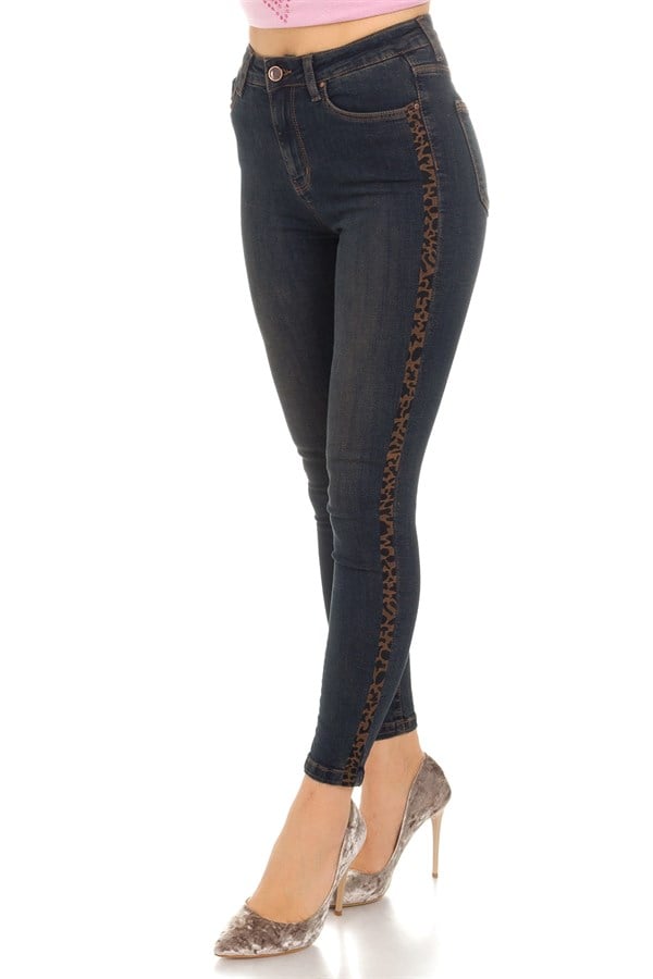 5177 YANI LEOPAR NAKIŞLI MİRA KOT PANTOLON