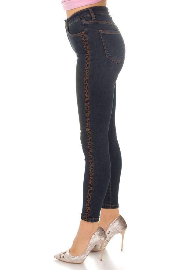 5177 YANI LEOPAR NAKIŞLI MİRA KOT PANTOLON