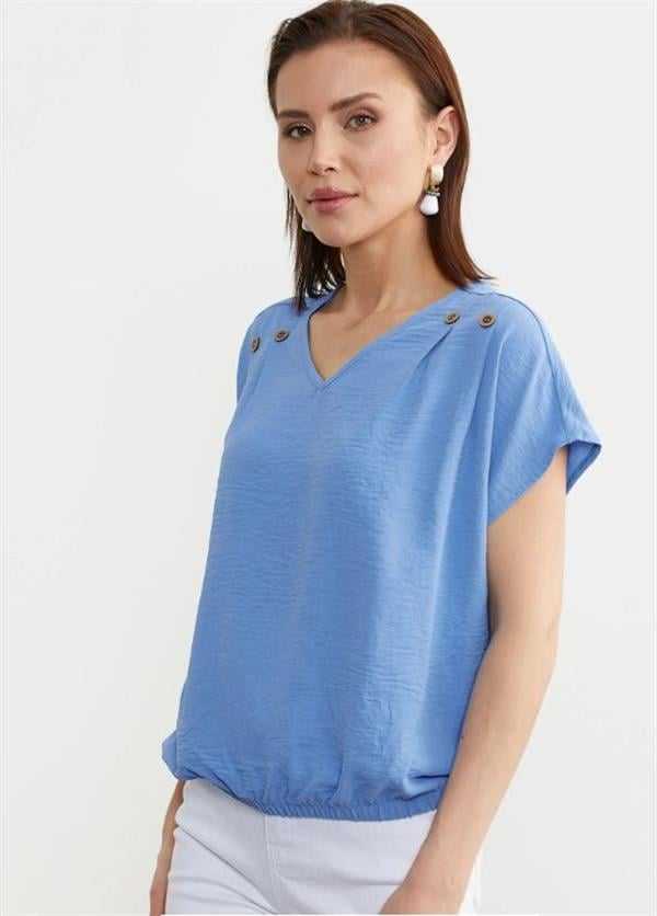 60005 Beli Lastikli Vyaka Crop Düğmeli Bluz