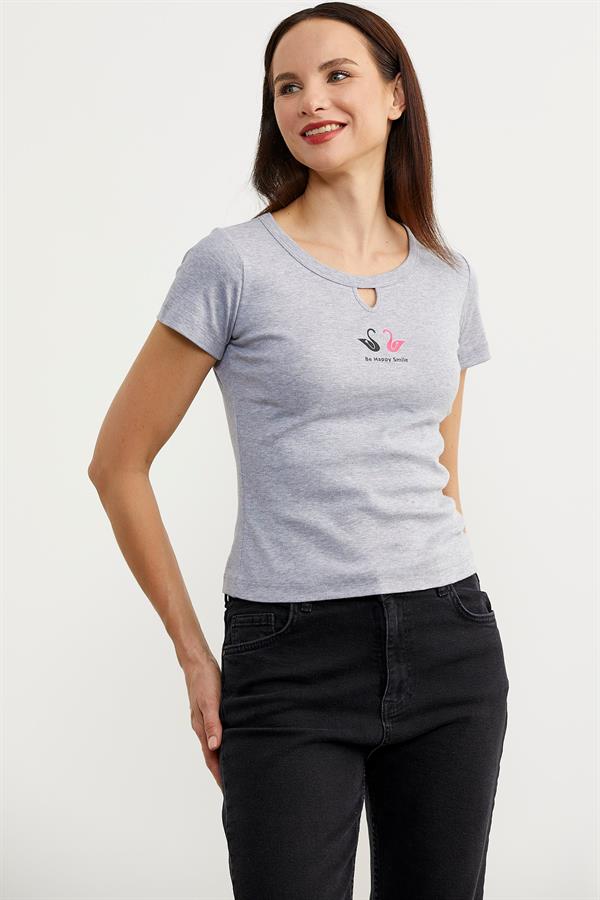 60021 Öpücük Yaka Kısa Kol Tshirt
