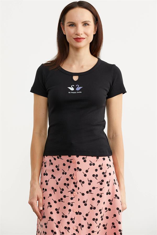 60021 Öpücük Yaka Kısa Kol Tshirt