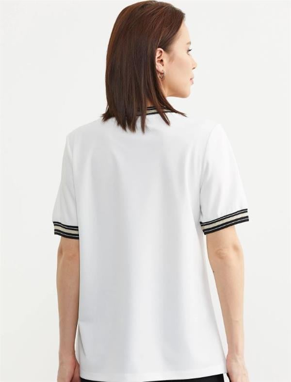 60024 Vyaka Triko Detay Simli Baskılı Tshirt