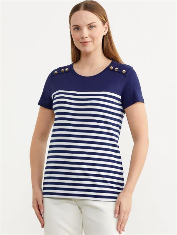 60036 Marine Düğme Detay Polo Yaka Kısa Kol Tshirt