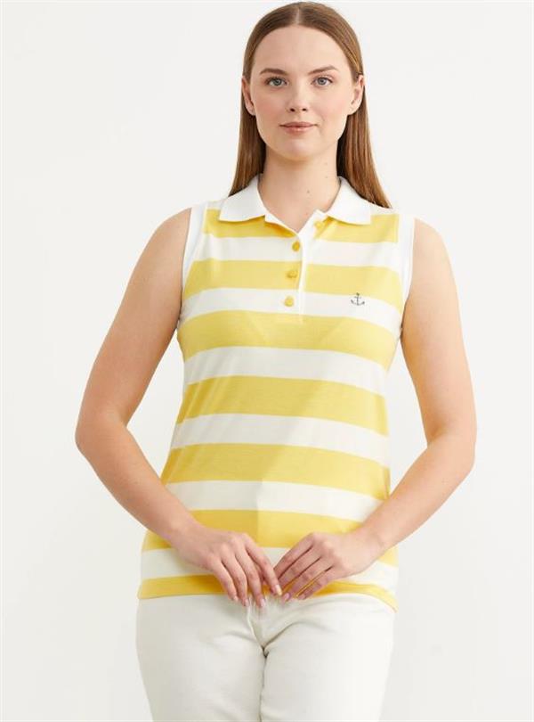 60041 Kolsuz Polo Yaka Çizgili Penye Tshirt