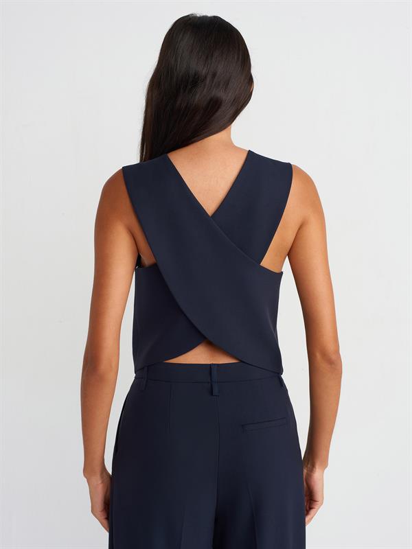 60545 Sırt Detaylı Blazer Düğmeli Krep Ceket