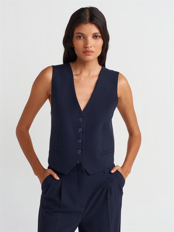 60545 Sırt Detaylı Blazer Düğmeli Krep Ceket
