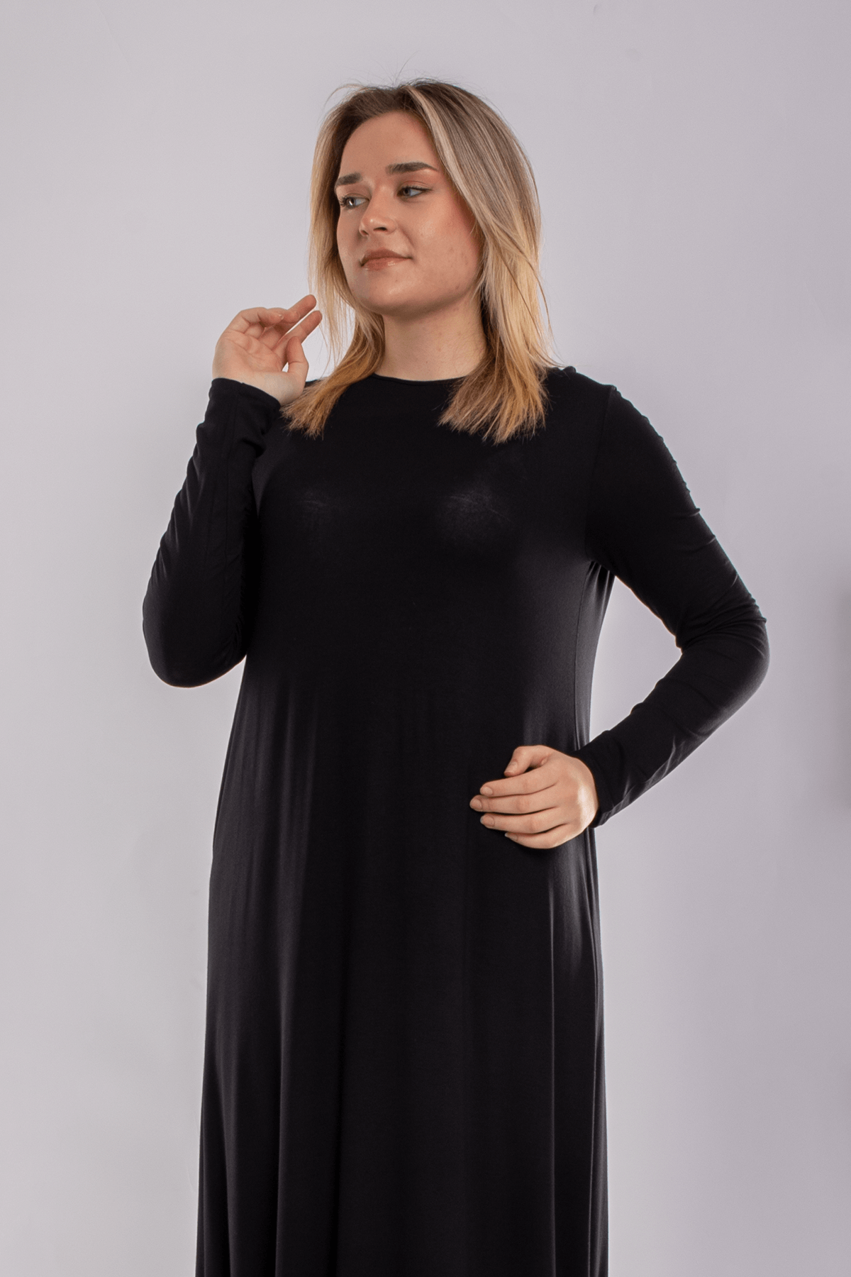 61679 Bisiklet Yaka Uzun Kol Penye Elbise