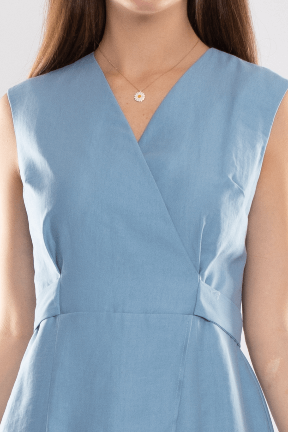 61764 Kruvaze Yaka Kuşaklı Midiboy Tencel Elbise