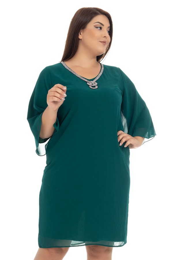 7016 YAKASI KOLYELİ KISA ELBİSE