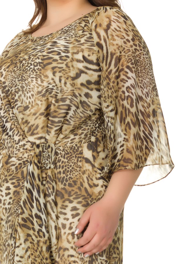 7035 LEOPAR DESEN ŞİFON ELBİSE