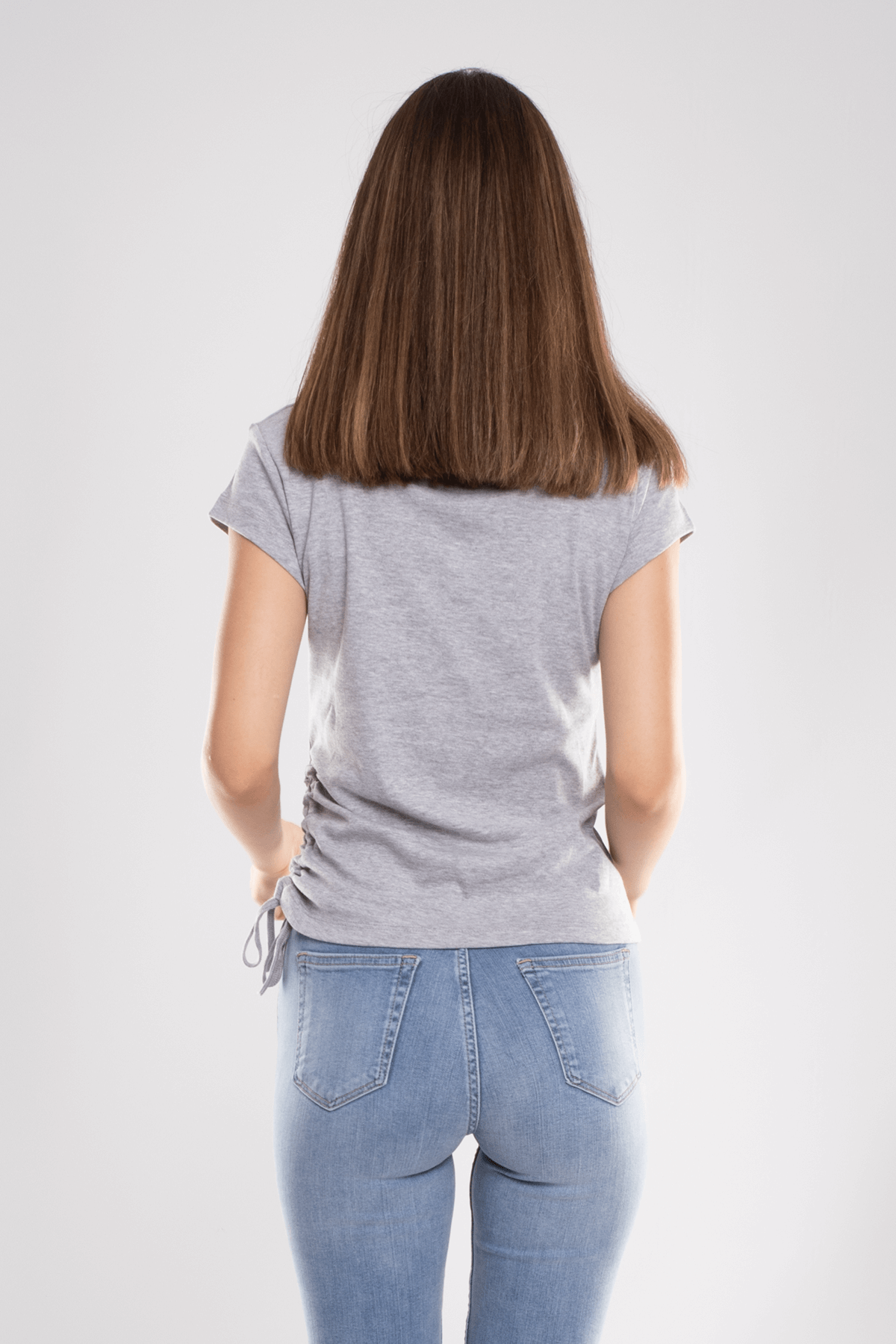 75667 Yanı Büzgü Detaylı Kare Yaka Kadın Tshirt