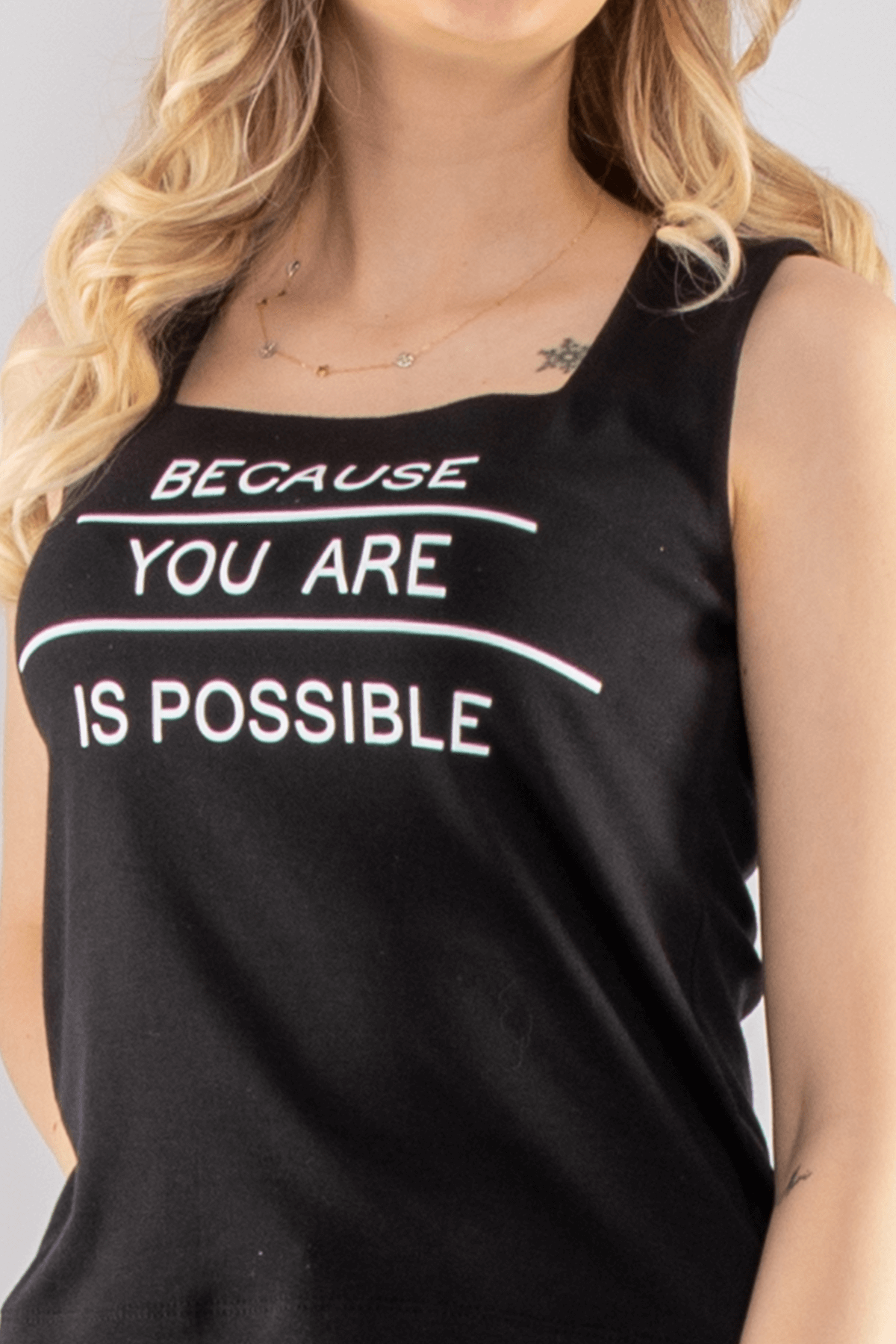 75668 Baskılı Kare Yaka Askılı Kadın Tshirt