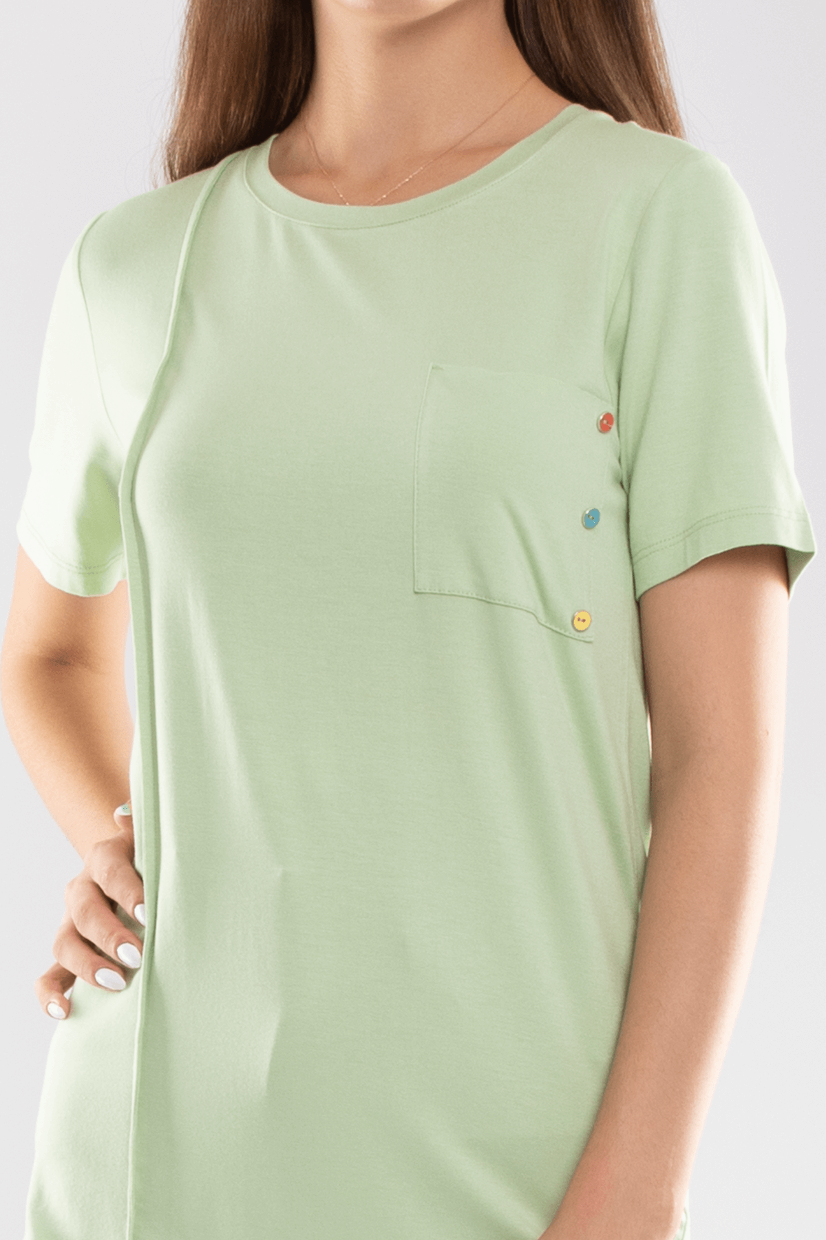 75733 Kendinden Parçalı Cep Detaylı Kadın Tshirt08