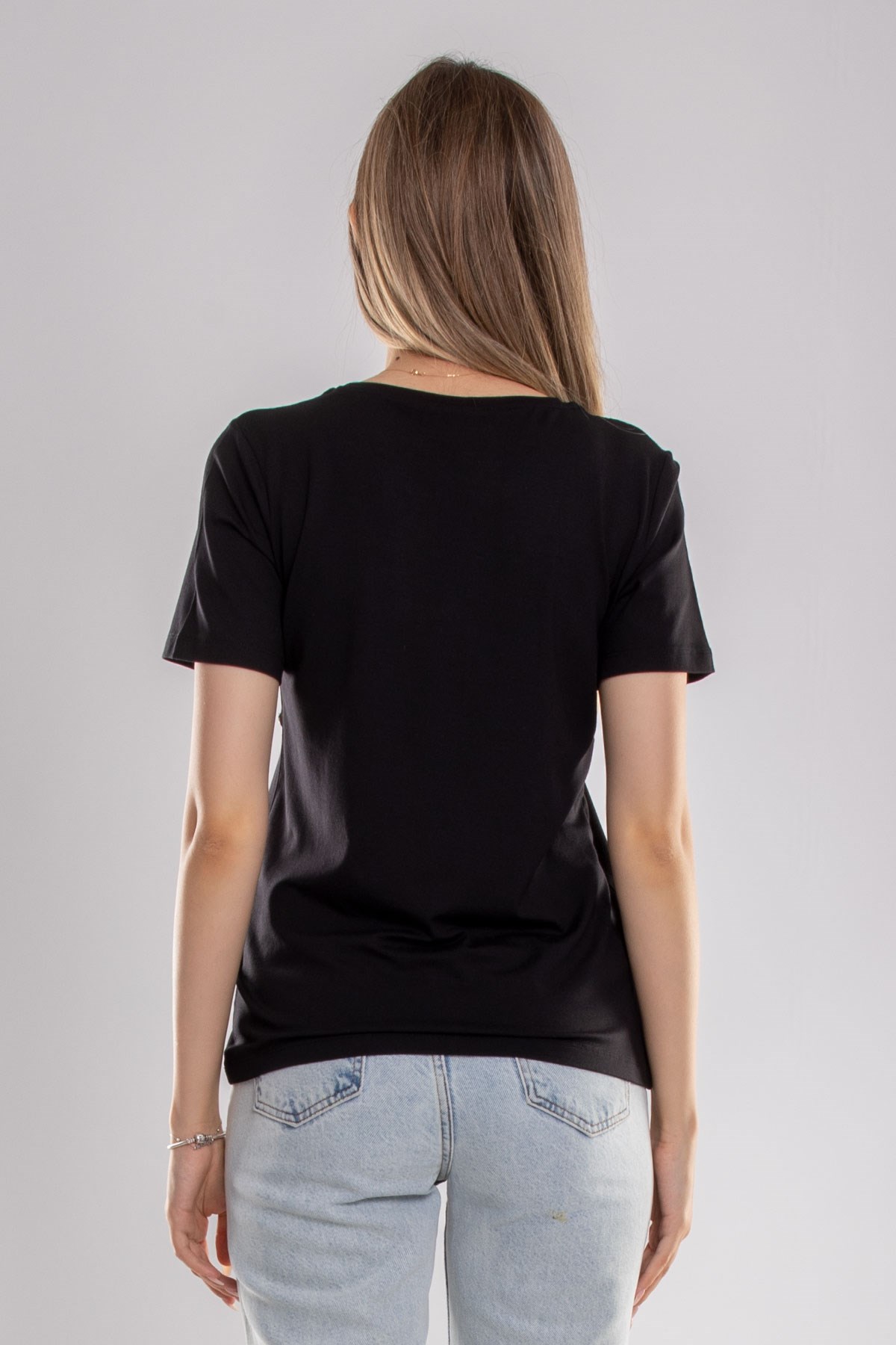 75733 Kendinden Parçalı Cep Detaylı Kadın Tshirt08