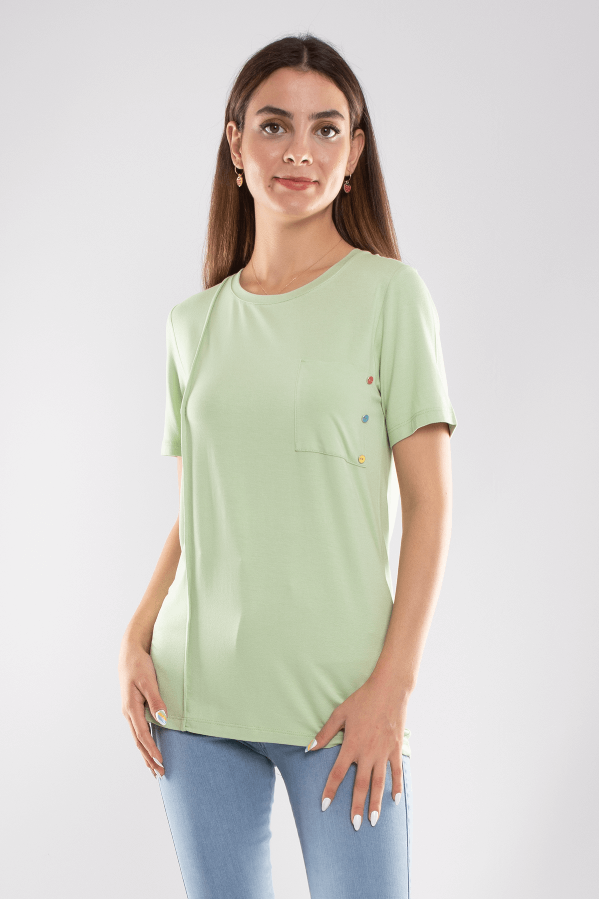 75733 Kendinden Parçalı Cep Detaylı Kadın Tshirt08