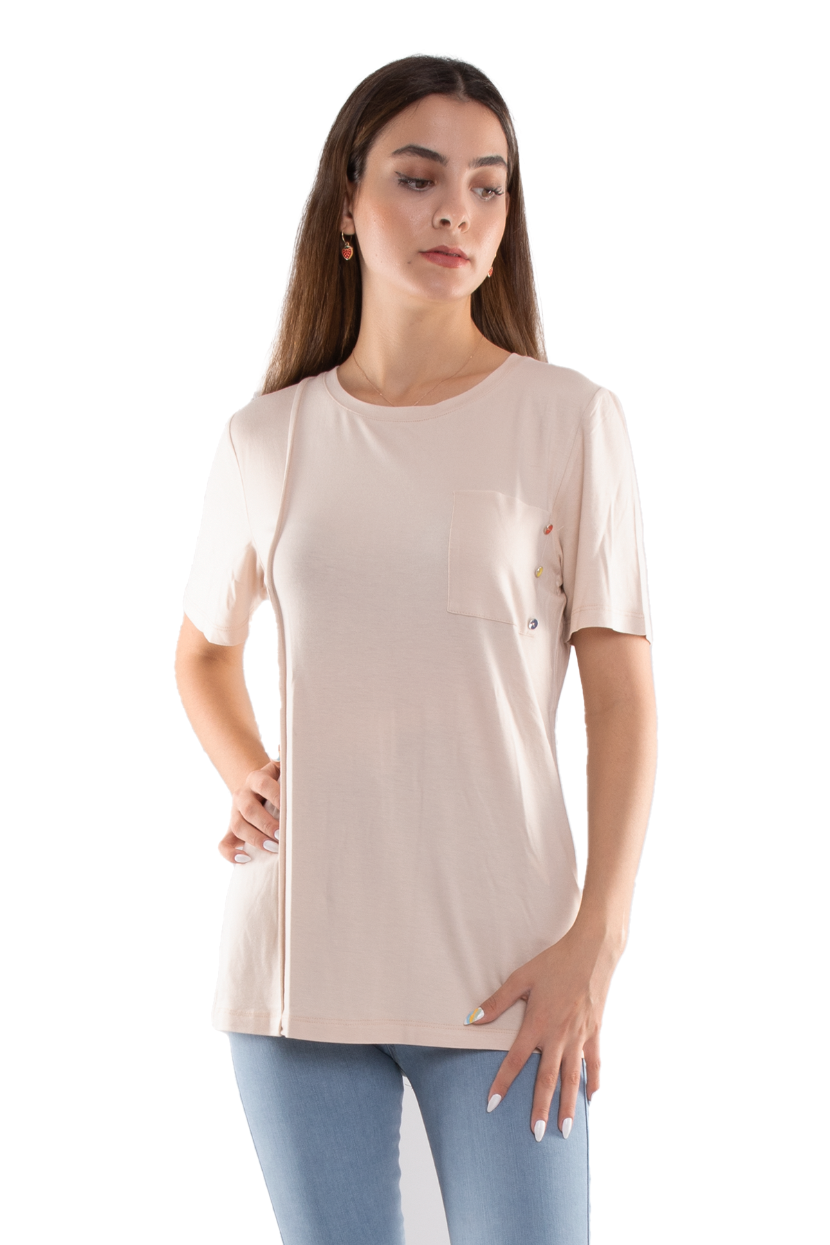 75733 Kendinden Parçalı Cep Detaylı Kadın Tshirt08