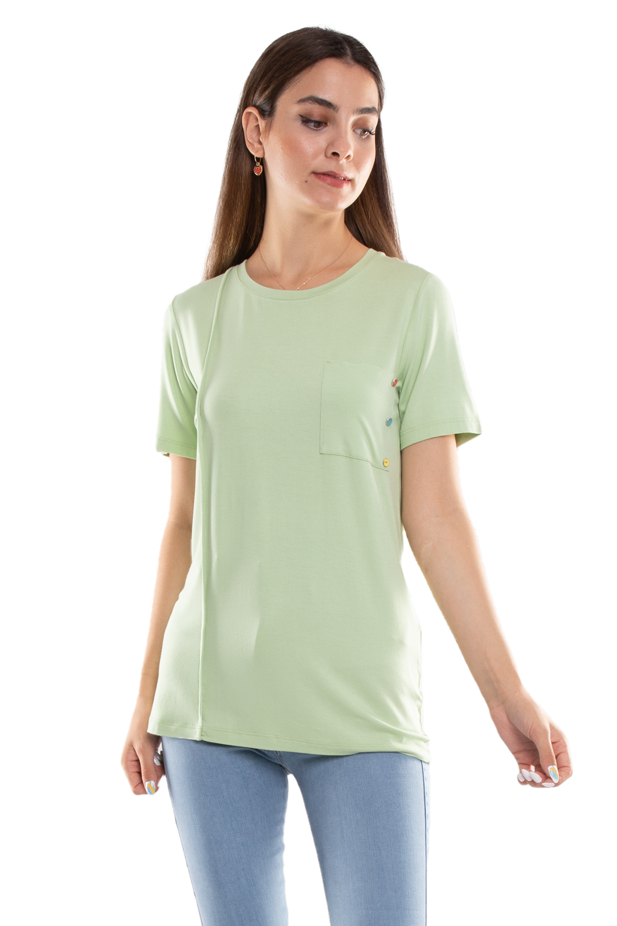 75733 Kendinden Parçalı Cep Detaylı Kadın Tshirt08