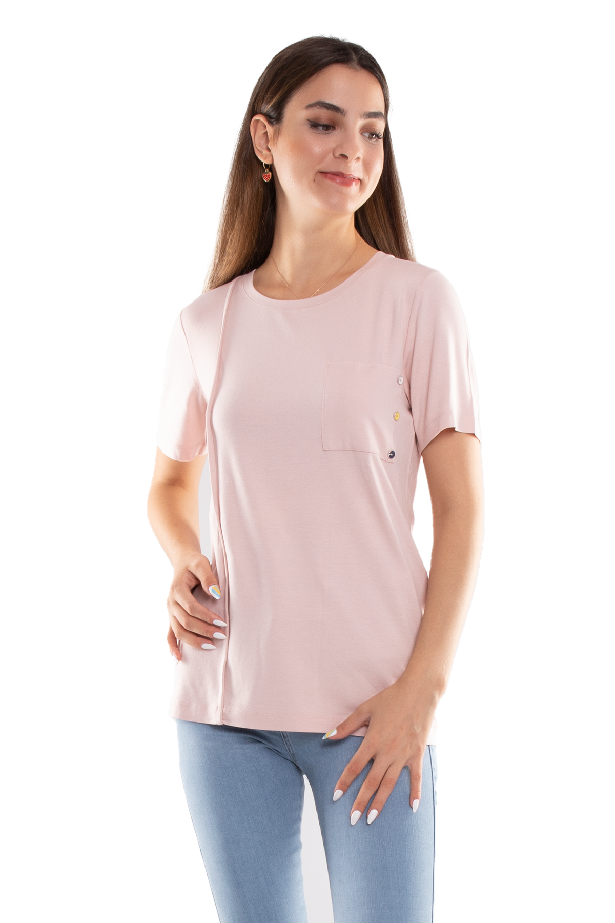 75733 Kendinden Parçalı Cep Detaylı Kadın Tshirt08