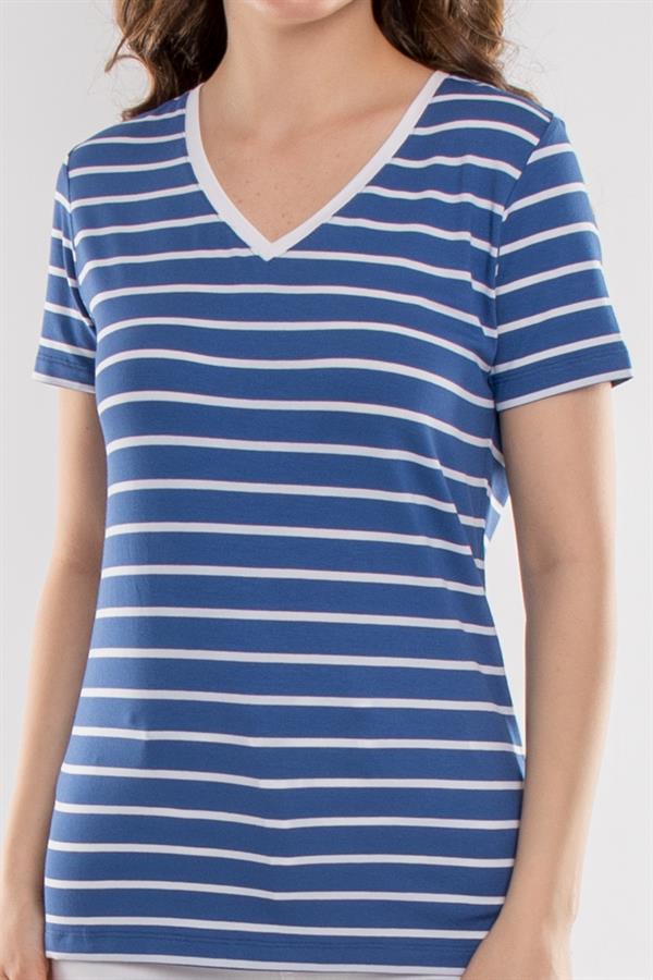 75845 Vyaka Çizgili Basic Pamuklu Kadın Tshirt