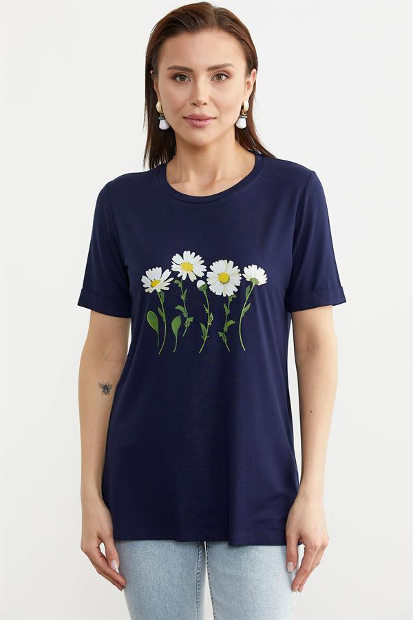 75957 Papatya Baskılı Basic Tshirt