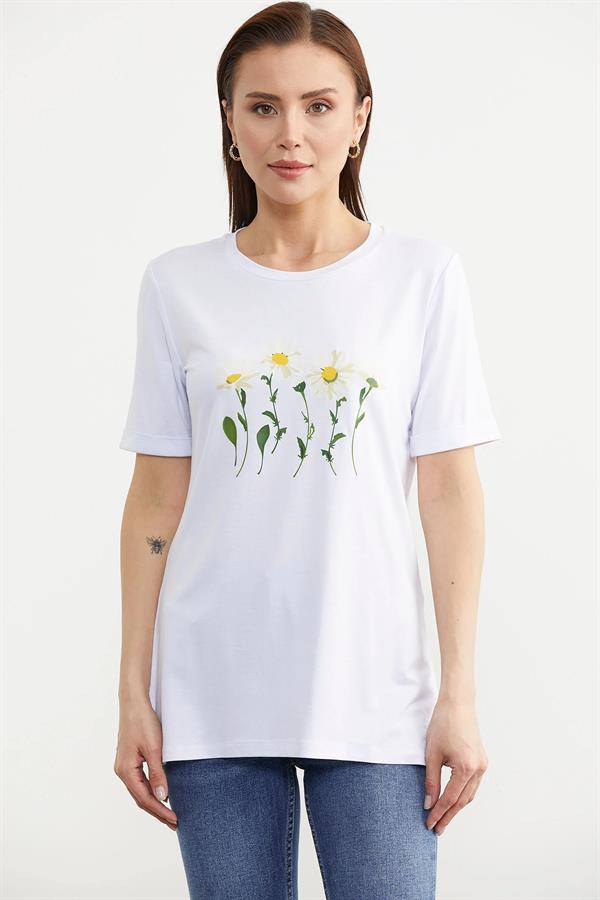 75957 Papatya Baskılı Basic Tshirt