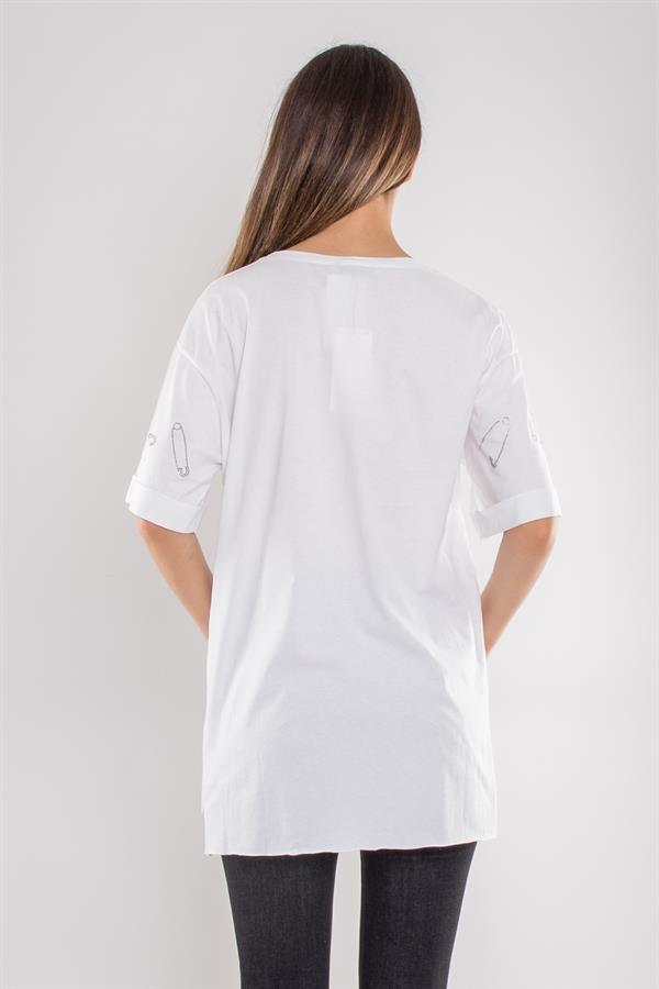 7711 Çengelli İğne Taşlı Bisiklet Yaka Pamuk Tshirt