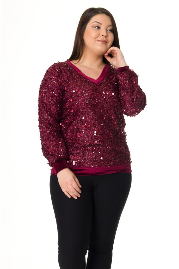 7741 BB PULPAYET V YAKA KADİFE SWEATSHİRT