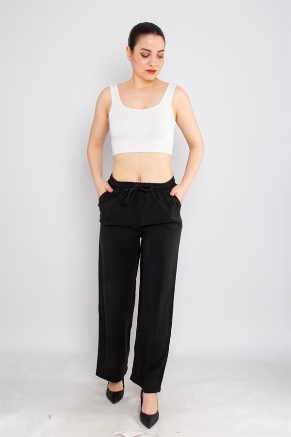 80330 Beli Lastikli Bol Paça Tencel Pantolon