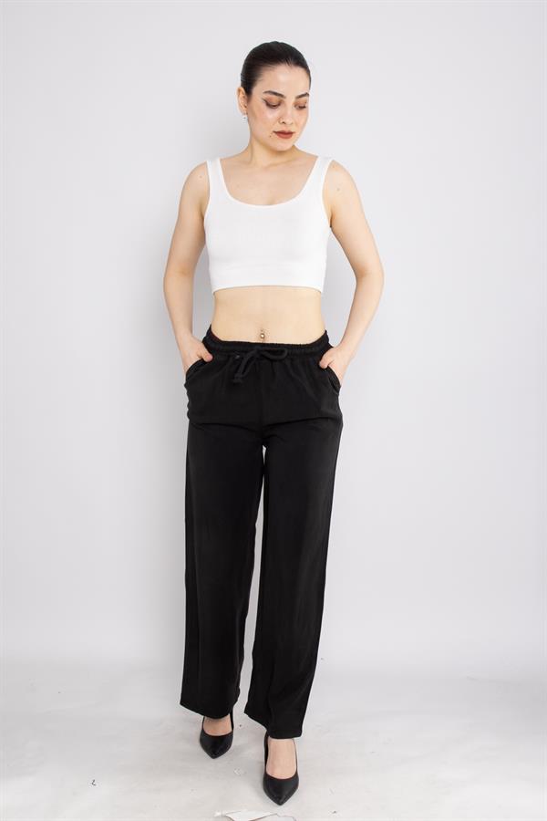 80330 Beli Lastikli Bol Paça Tencel Pantolon