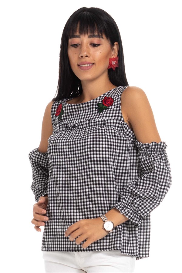 80598 Pitikare Gül Motifli Bluz
