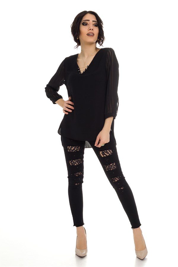 80892 Yaka Metalli Detaylı Bluz