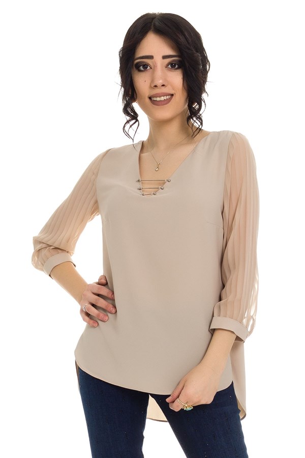 80892 Yaka Metalli Detaylı Bluz