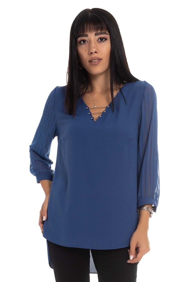 80892 Yaka Metalli Detaylı Bluz