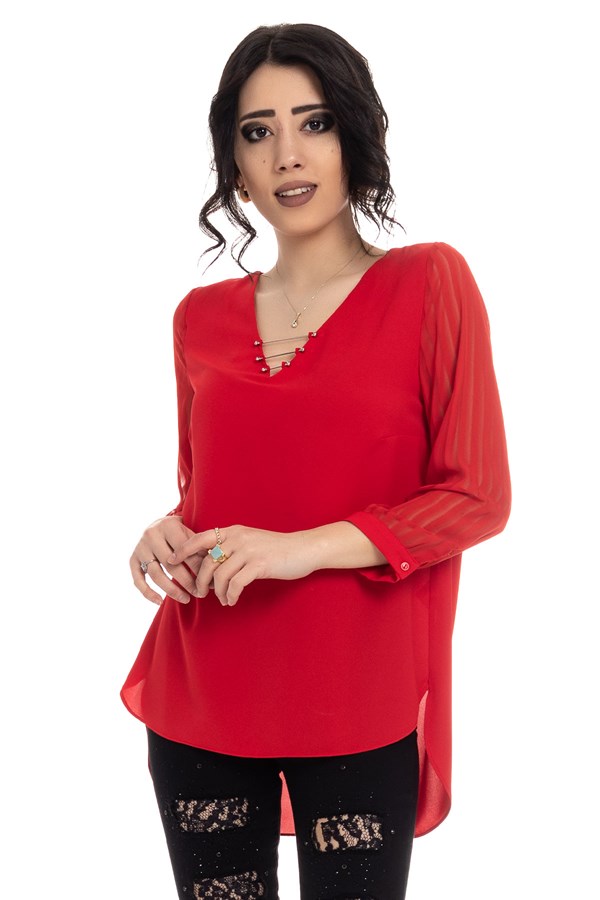 80892 Yaka Metalli Detaylı Bluz