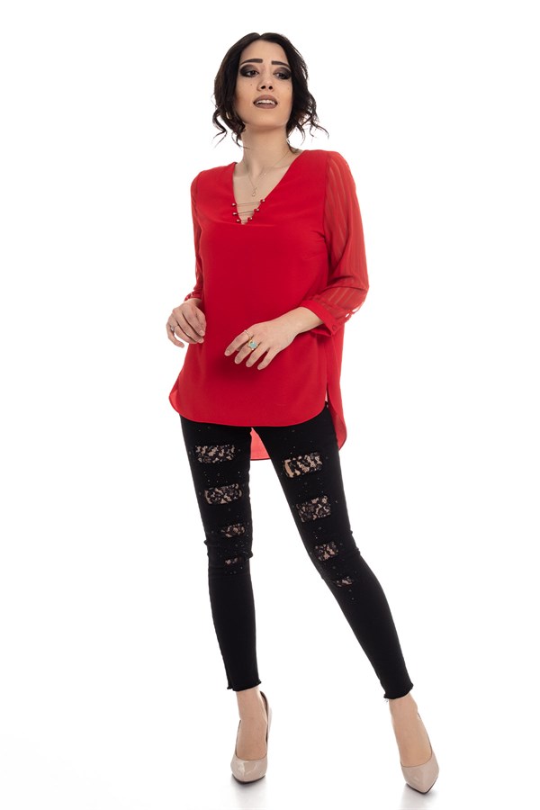 80892 Yaka Metalli Detaylı Bluz