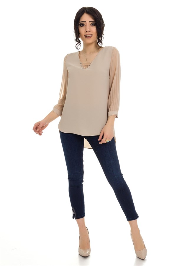 80892 Yaka Metalli Detaylı Bluz